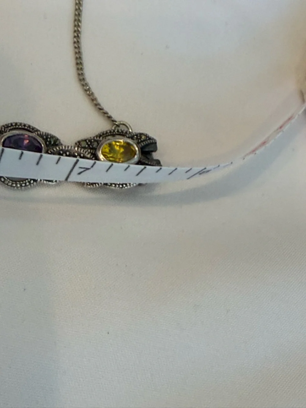 Vintage 925 Silver Marcasite Multi Gemstone Bracelet Amethyst Citrine Art Deco - Picture 6 of 8